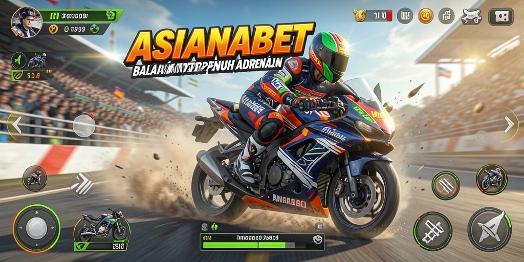 Tampilan seru dari gameplay balapan motor ASIANABET.