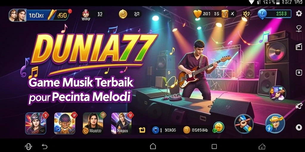 Screenshot DUNIA77 menampilkan gameplay musik yang dinamis dan interaktif.