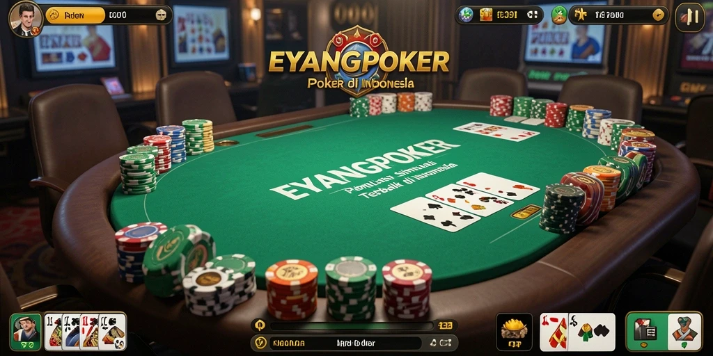 Screenshot permainan EYANGPOKER dengan antarmuka yang menarik dan interaksi pemain.