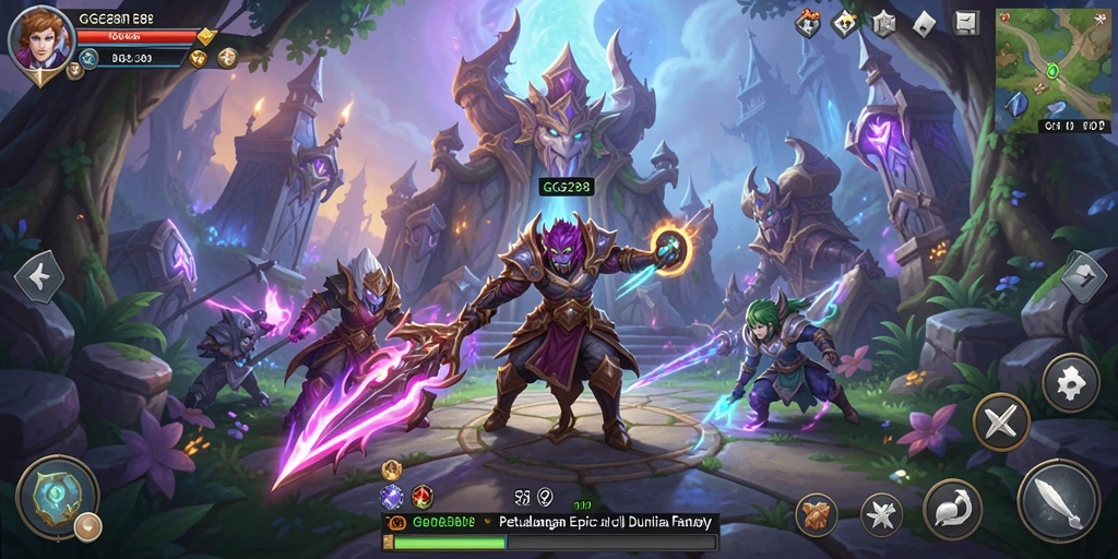 Screenshot menunjukkan pertandingan epik di dunia RPG GG288.