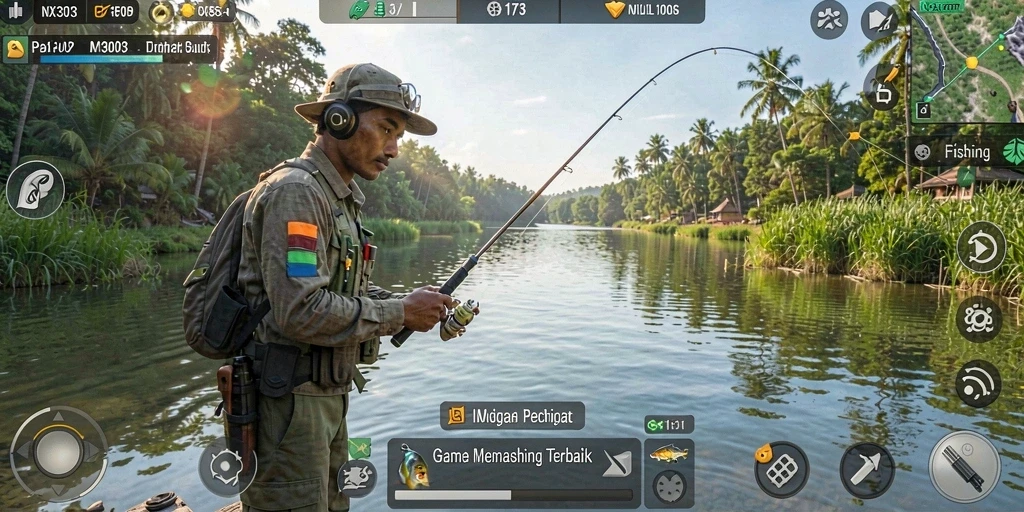 Tampilan gameplay <strong>NX303</strong> dengan adegan memancing yang seru dan menantang.