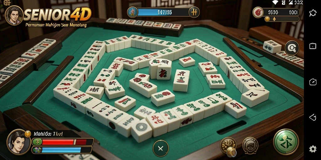 Tangkapan layar gameplay SENIOR4D menampilkan aksi menyusun ubin Mahjong yang seru.