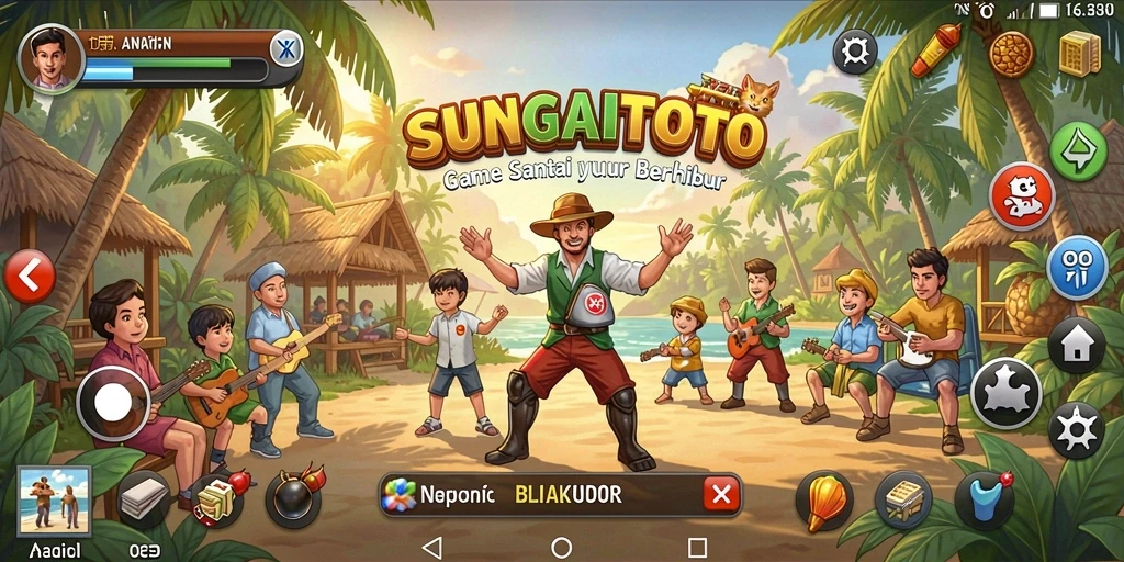 Tampilan gameplay SUNGAITOTO yang santai dan penuh warna.