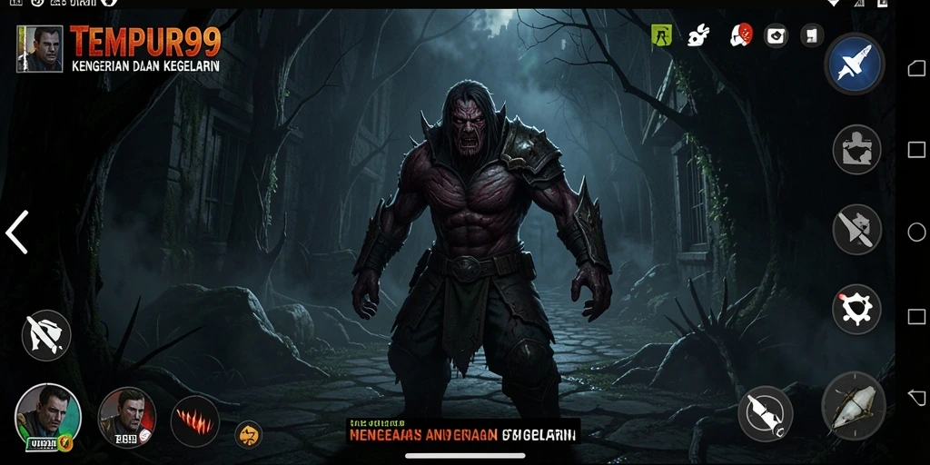 Tangkapan layar TEMPUR99 menampilkan suasana horor yang mendebarkan.